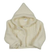 Bílý pletený vzorovaný kabátek s kapucňou