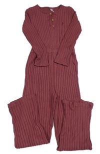 Ružový rebrovaný úpletový nohavicový overal s nápisom George