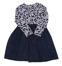 Tmavomodro-bílo-fialové květované šaty 