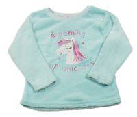 Svetlomodrá plyšová mikina s jednorožcom