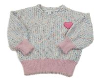 Bielo-farebný melírovaný sveter so srdiečkom Primark