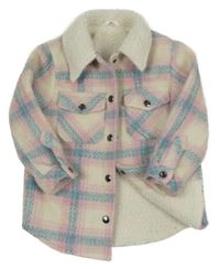 Bílo-modro-růžová kostkovaná košilová zateplená bunda M&S