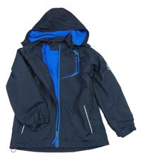 Tmavomodrá šušťáková zateplená funkčná bunda s kapucňou