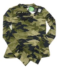 Nové - Kaki-čierne army tričko s nápisom Page one young