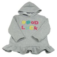 Svetlosivá šatová mikina s nápisom a kapucňou