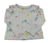 Šedé triko s pejsky a volánky Tu