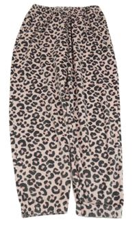Růžovo-šedé plyšové pyžamové kalhoty s leopardím vzorem M&S