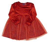 Červené zamatové šaty s tylovou třpytivou sukní Lupilu