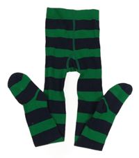 Tmavomodro-zelené pruhované punčocháče TCM