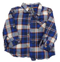 Bílo-tmavomodro-oranžová kostkovaná košile Orchestra 