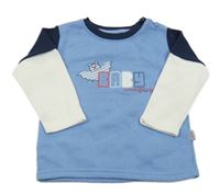 Modro-biela mikina s nápisom a netopýrem