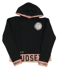 Čierno-ružová crop mikina s kapucí - Pudsley George