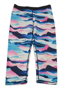 Tmavomodro-bielo-ružové vzorované športové crop legíny H&M