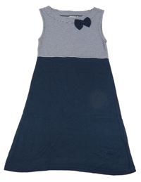 Tmavomodro-biele šaty s pruhmi a mašlou Name it