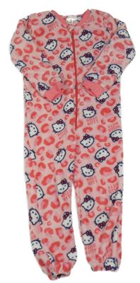 Růžový plyšový overal s Hello Kitty a leopardím vzorem 