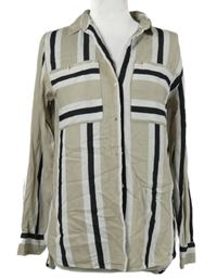 Dámská béžovo-černo-bílá pruhovaná halenka Next