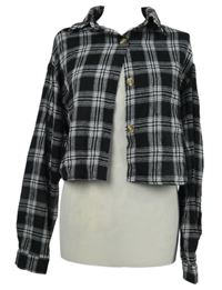 Dámska čierno-biela kockovaná crop blúzka Shein