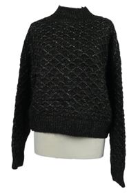 Dámský černo-zlatý třpytivý vzorovaný crop svetr Primark 