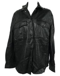 Dámska čierna koženková košeľová bunda Bershka