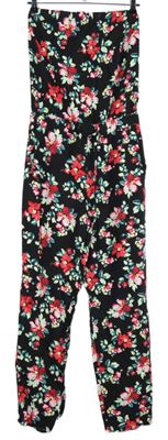 Dámský černý květovaný kalhotový overal Even&Odd