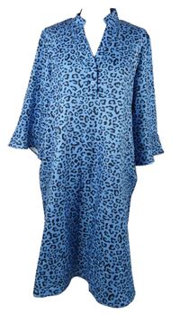 Dámské modré vzorované košilové šaty 