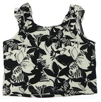 Čierno-biely rebrovaný kvetinový crop top River Island