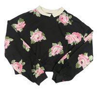 Čierna kvetinová crop mikina H&M