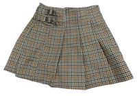 Bielo-sivo-hnedo-čierna kockovaná skladaná sukňa Zara
