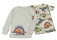 2set- béžové tričko s dinosaury+ svetlosivé melírované tričko zn. Carter's