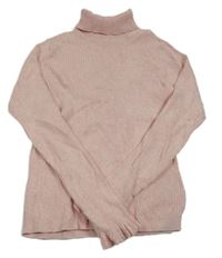 Svetloružový melírovaný rebrovaný sveter s rolákom C&A