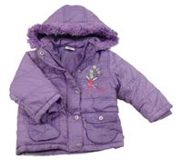 Fialová šusťáková zimní bunda s andílkem a kapucí 