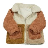 Smetanovo-ružovo-hnedá huňatá podšitá bunda H&M