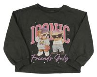 Tmavosivá crop mikina s medveďmi TU