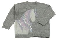 Sivý trblietavý sveter s jednorožcom next