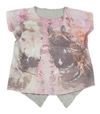 Sivo-ružové tričko s koňmi a flitrami