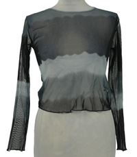 Dámske čierno-sivé pruhované sieťované crop tričko