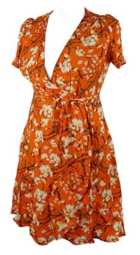 Dámské oranžové zavinovací květované šaty Primark