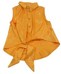 Oranžová vzorovaná saténová crop halenka s uzlem River Island