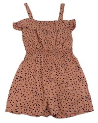Starorůžovo-černý puntíkatý kraťasový overal Primark