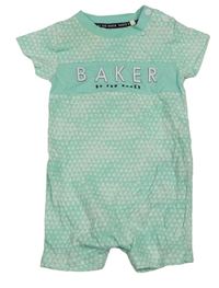 Mátovo-biely vzorovaný kraťasový overal s logom Baker