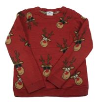 Tmavočervený melírovaný sveter so sobmi George