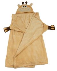 Béžová plyšová zavinovací deka s kapucí - žirafa