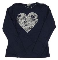 Tmavomodré triko s krajkou a srdcem Yigga