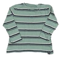 Mentolovo-tmavomodro-bílé pruhované vzorované mikinotriko Topolino