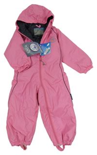Nové - Růžová šusťáková zimní kombinéza s potiskem a kapucí