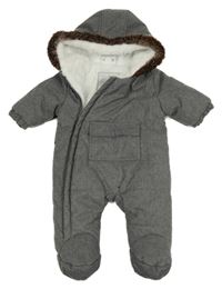 Tmavosivá melírovaná šušťáková zimná kombinéza s kapucňou Topomini