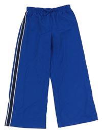 Modré široké voľné é nohavice s pruhom Tu