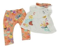 3set - Bílé tričko s kytičkami + legíny + čelenka Next