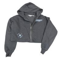 Tmavosivá prepínaci crop mikina s nápisom a kapucňou H&M