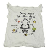 Bielé tričko s ovečkou a nápismi